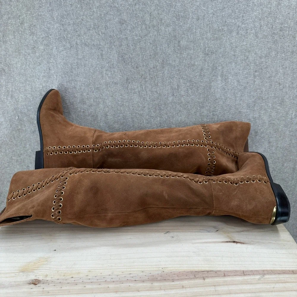 Michael Kors MALIN Over The Knee Boots 9 Suede Grommet Whipstitch Low Heel
